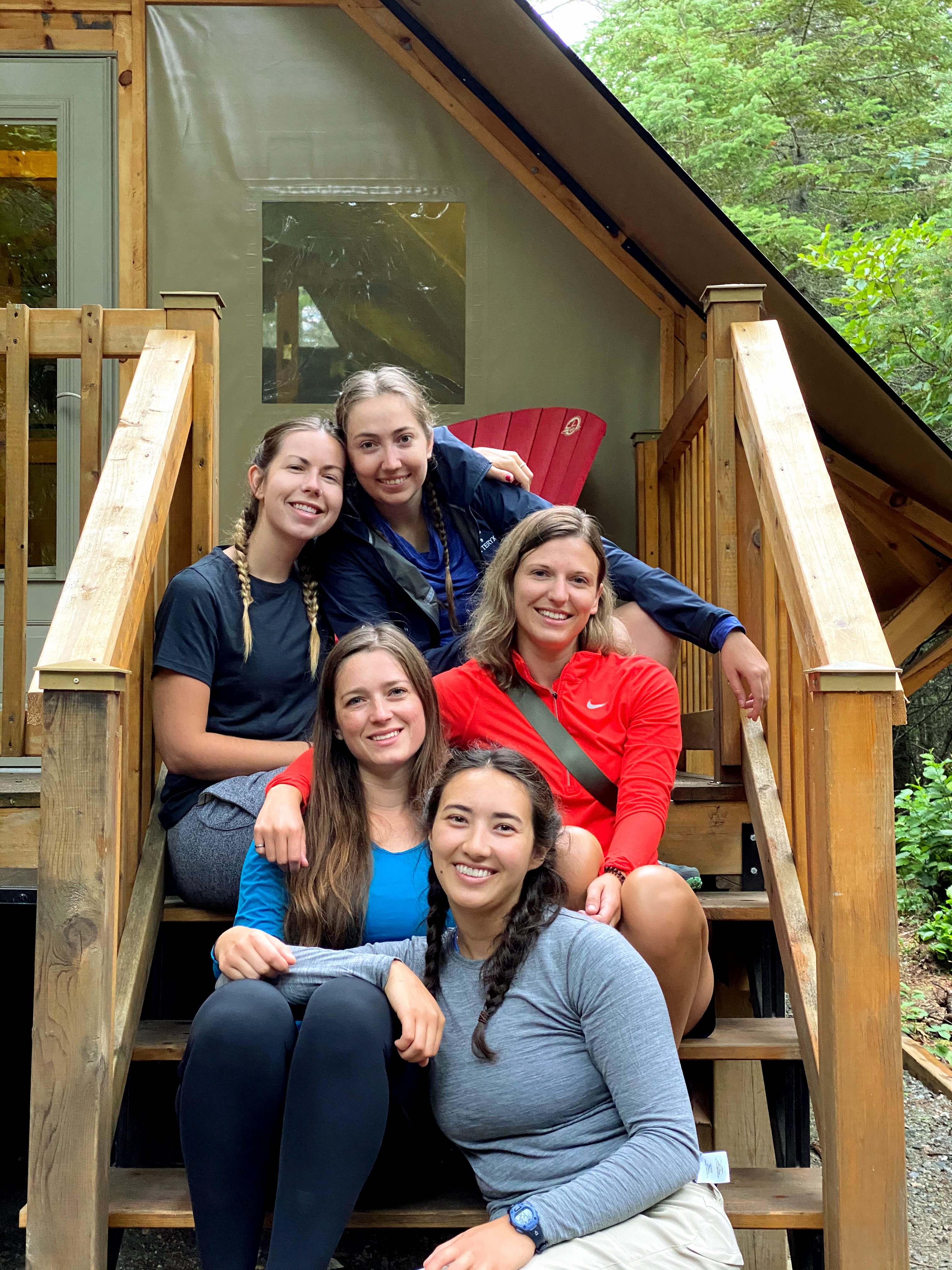 Girls enjoying the oTENTik posing on stairs