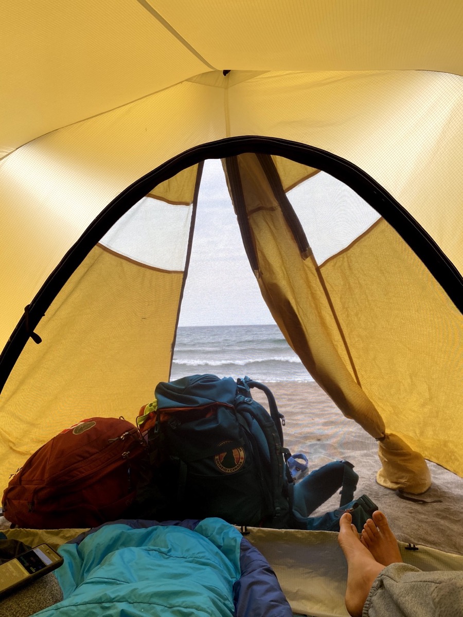 Inside our tent at Gargantua Bay